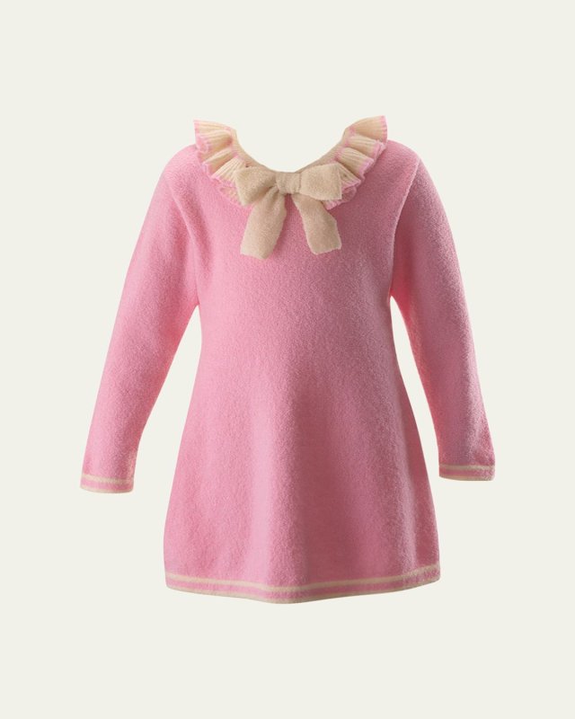 Girl's Boucle Sparkle Dress W/ Bow, Size 2-